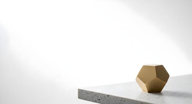 Minimalist Geometric Sculpture on Concrete Surface in Bright White Studio Environment Backdrop photo