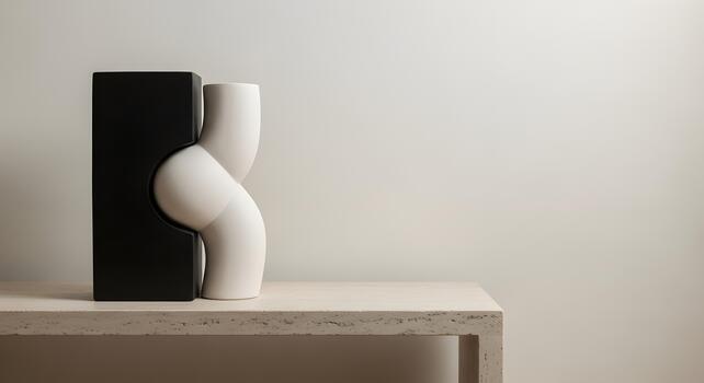 Modern Ceramic Vases A Study in Contrast and Artistic Design on Table Surface photo