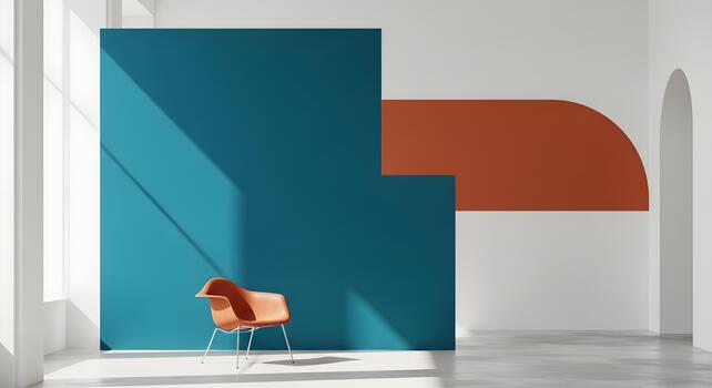 Modern interior design featuring geometric shapes chair and natural light creating a stylish and minimalist space photo
