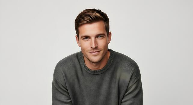 Portrait of a handsome man with casual style against a clean white background studio shot photo