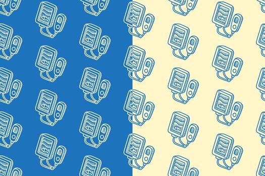 pescado descubridor herramienta línea Arte sin costura modelo en azul beige antecedentes para aventuras deporte mercancías. portátil teclado caja grabado garabatear modelo antecedentes. bloquear caja eclosión motivo fondo de pantalla vector