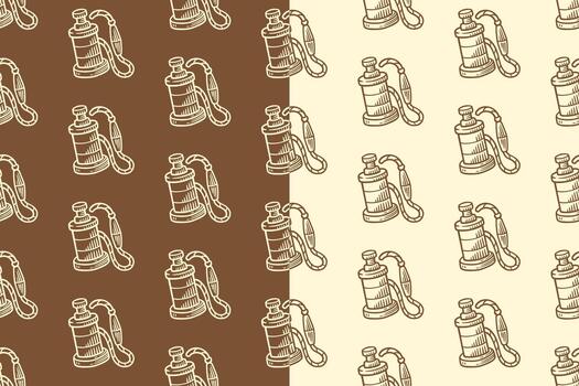 Nautical log line navigation tool engraving seamless pattern on tan beige background set for merchandise. Marine measure line art doodle pattern background. Sailing tool hatching motif wallpaper vector