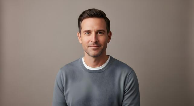 Professional Headshot of Handsome Man with Confident Expression on Gray Background Portrait Style photo