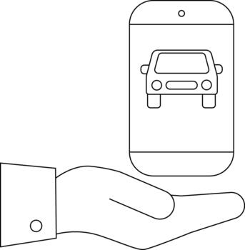 un mano sostiene un teléfono inteligente mostrando un coche icono vector