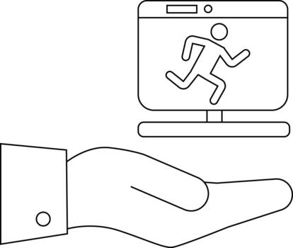 un estilizado mano sostiene un monitor mostrando un corriendo figura prestados en un sencillo basado en esquemas diseño vector