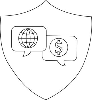 Shield with globe and dollar sign in speech bubbles vector