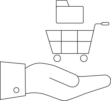 Hand holding a shopping cart with a folder hovering above it vector