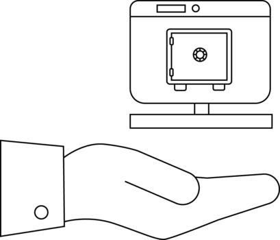 un mano regalos un computadora pantalla mostrando un seguro sugerencia datos seguridad o en línea Finanzas vector