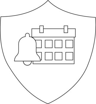 negro contorno proteger con un calendario icono y un campana icono dentro vector