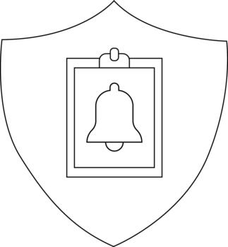A shield containing a rectangle with a bell outline a symbol or icon vector