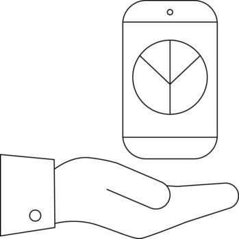 un mano participación un teléfono mostrando un tarta gráfico vector