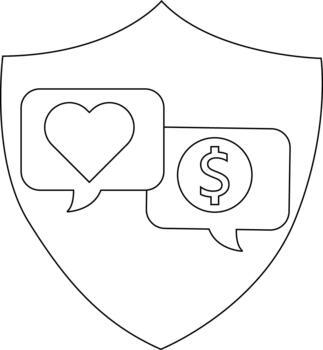 línea Arte proteger conteniendo corazón y dólar símbolo en habla burbujas vector