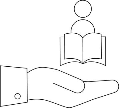 resumido ilustración de un mano secundario un figura leyendo un abierto libro vector