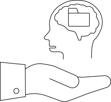 A persons head with a folder in their brain rests in a hand vector