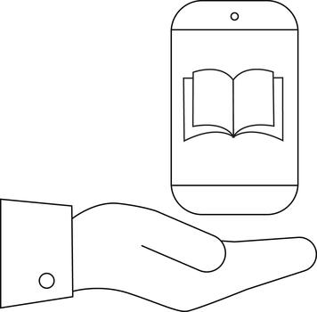 A hand holds a smartphone displaying an open book suggesting mobile reading or elearning vector