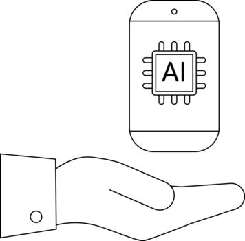 un teléfono inteligente con el letras ai en sus pantalla se sienta encima un abierto mano vector