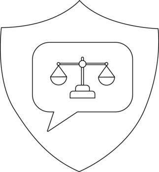 Outline of shield with scales in a speech bubble vector
