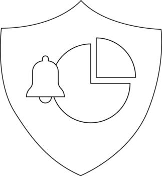 Shield with pie chart and bell icon outlined design vector