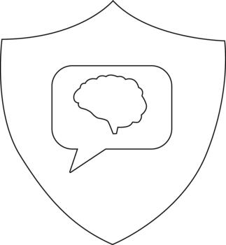 Shield shows brainshaped speech bubble within it vector