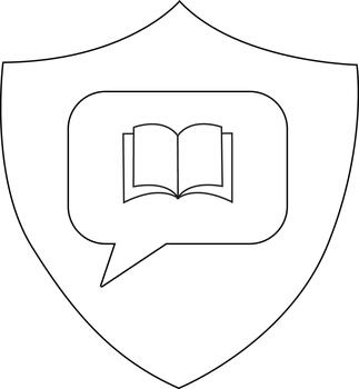 Shield emblem open book in a speech bubble vector
