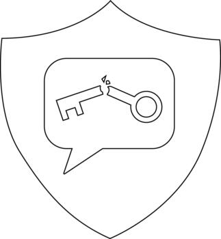 Shield with broken key in speech bubble vector