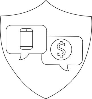 Shield with speech bubbles phone dollar Outlined vector