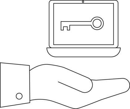 resumido imagen muestra un mano presentación un ordenador portátil con un llave desplegado en el pantalla vector