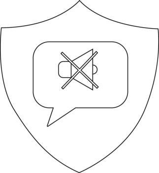 proteger icono con un habla burbuja conteniendo un tachado altavoz vector