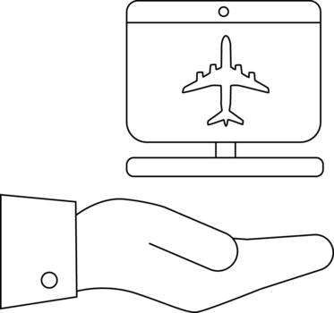 mano participación computadora monitor mostrando avión icono vector