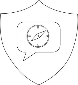 un proteger conteniendo un habla burbuja con un Brújula dentro vector