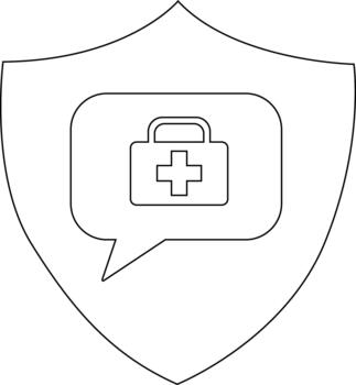 un proteger conteniendo un habla burbuja dentro cuales es un médico equipo vector