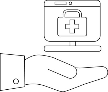 mano participación computadora mostrando médico equipo vector