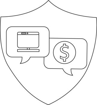 Shield with computer dollar sign speech bubbles Outlined illustration vector