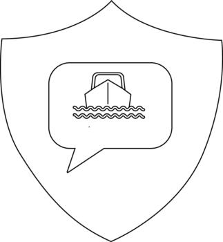 Ship within a speech bubble on a shield background vector