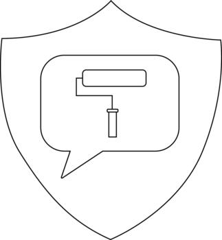 un proteger contiene un mensaje burbuja con un pintar rodillo dentro vector