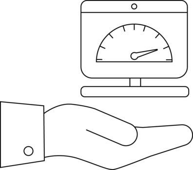 un mano sostiene un monitor mostrando un como un velocímetro calibre en un sencillo línea dibujo vector