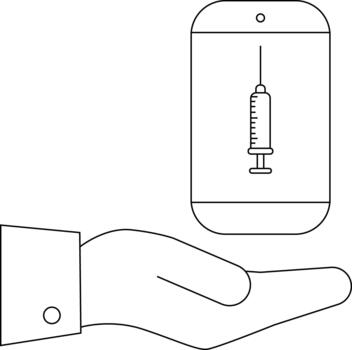 A hand presents a phone displaying a syringe symbolizing digital healthcare vector