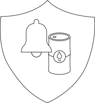 Shield features a bell and an oil drum with an oil drop icon creating a unique heraldic design vector