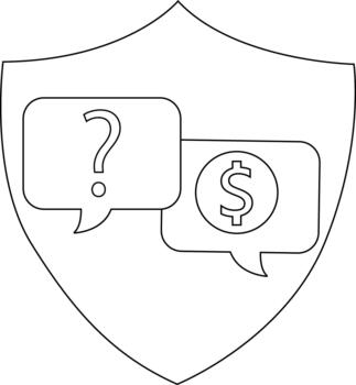 Shield with question mark and dollar sign speech bubbles vector