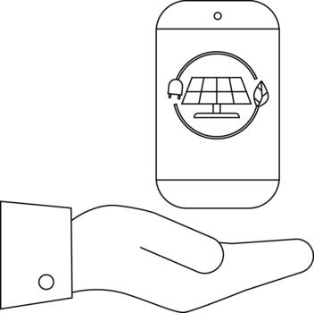 Hand holding smartphone displaying solar panel with plug and leaf icon in a circle vector