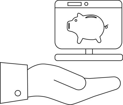 mano participación computadora pantalla mostrando un cerdito banco imagen vector