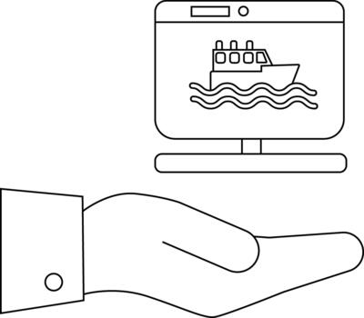 computadora monitor muestra un Embarcacion en olas retenida en un mano vector