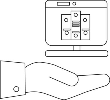 resumido mano presentación computadora pantalla con Tres datos carpetas vector