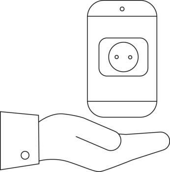 mano participación un rectangular objeto con un poder toma de corriente botón y redondeado rincones vector