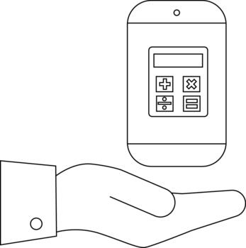A hand holds a calculator device vector