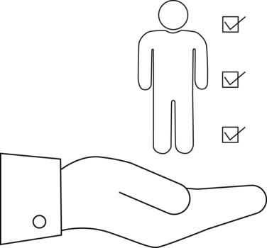 Hand holding up a person with three check marks beside them vector