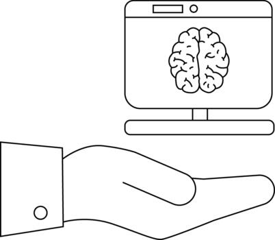 Hand holding a monitor displaying a brain image vector