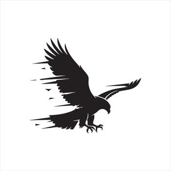 Black of soaring eagle in flight with speed lines vector
