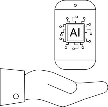 Hand holding a smartphone with an AI symbol on its screen vector