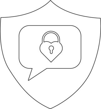 contorno de un habla burbuja con un en forma de corazon candado dentro un proteger vector